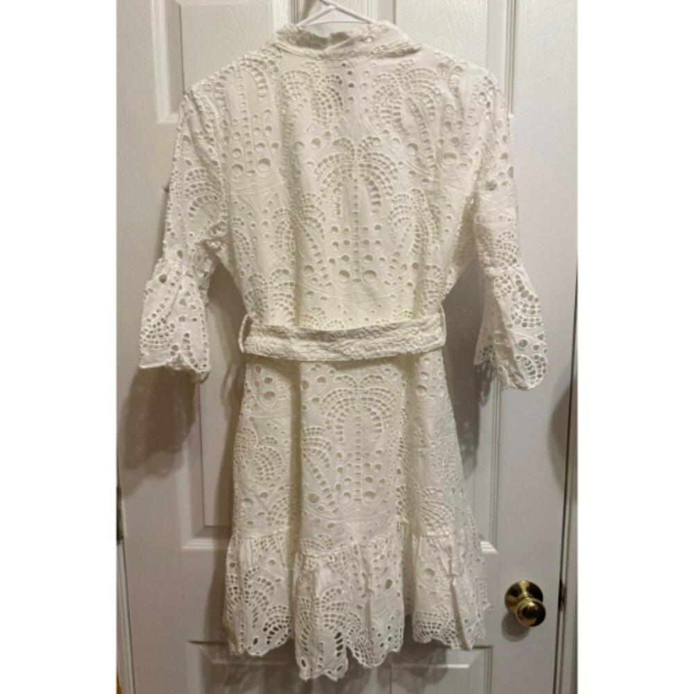 Farm Rio White Eyelet Belted Mini Dress White Women's Size XS - Picture 6 of 9
